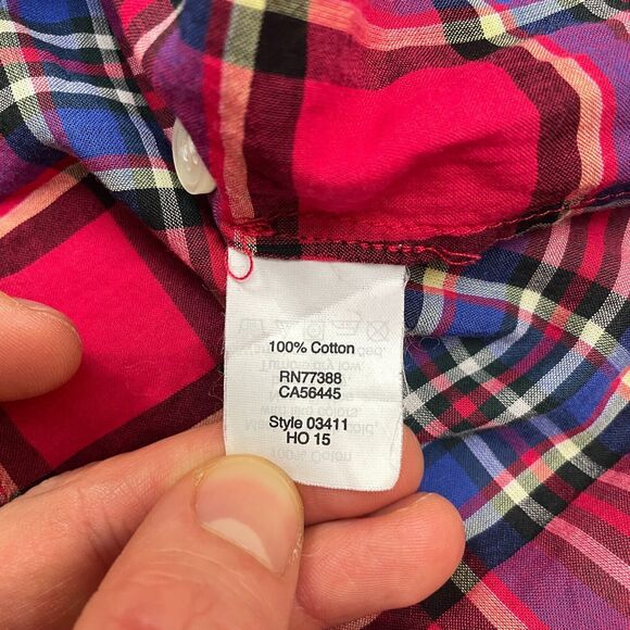 J.Crew Perfect Fit Shirt Women XXS Red Blue Plaid Button Down Long Sleeve Cotton - Picture 5 of 11